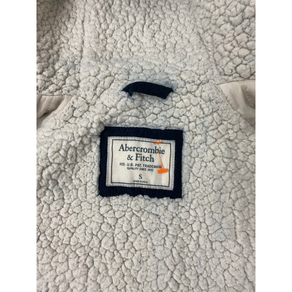 Women Abercrombie & Fitch cotton navy blue sherpa lined hooded parka jacket S - Picture 5 of 5